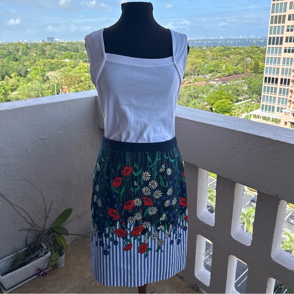 Dresses & Skirts - Anthropologie Floral Stripe Skirt | Coastal European Summer Chic | Size 8